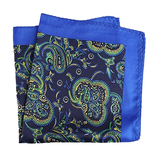 Tasker & Shaw | Luxury Menswear | Blue Edged Paisley Pure Silk Pocket Square