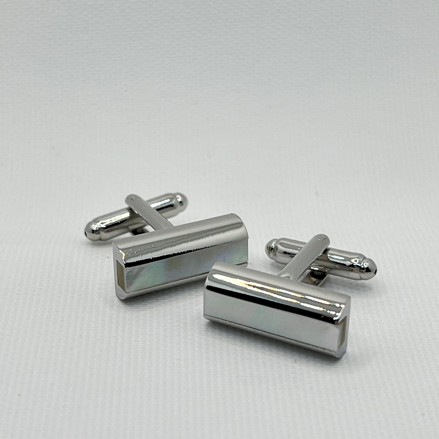 Tasker & Shaw | Luxury Menswear | Silver bar cufflinks with mother of pearl inlay