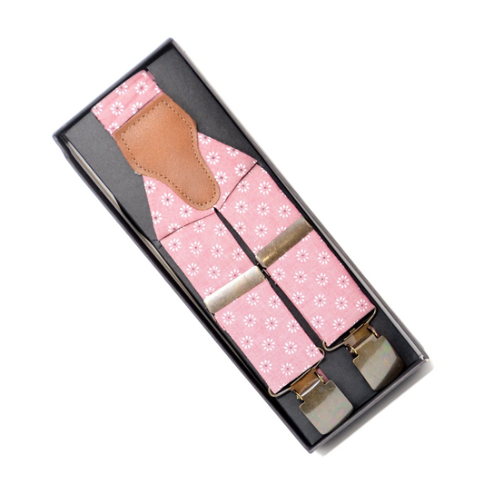 Tasker & Shaw | Luxury Menswear | Pink Daisies, french cotton braces/suspenders