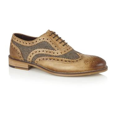 Tasker & Shaw | Luxury Menswear | Clyde Leather Brogue Tan/Tweed