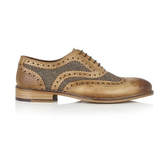 Tasker & Shaw | Luxury Menswear | Clyde Leather Brogue Tan/Tweed