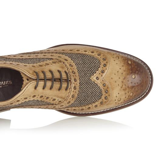 Tasker & Shaw | Luxury Menswear | Clyde Leather Brogue Tan/Tweed