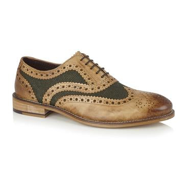 Tasker & Shaw | Luxury Menswear | Clyde Leather Brogue Tan/Green Tweed