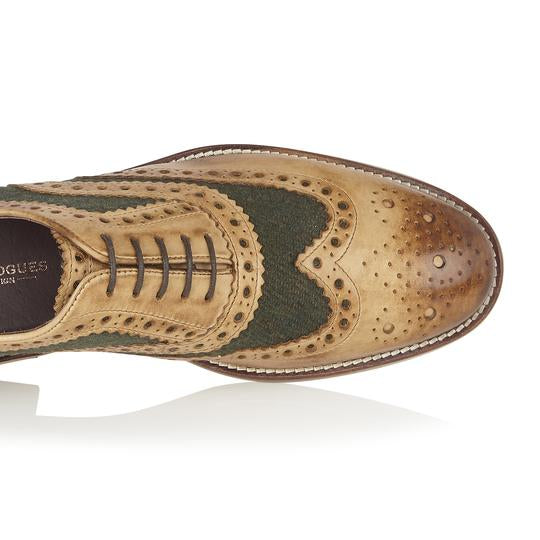 Tasker & Shaw | Luxury Menswear | Clyde Leather Brogue Tan/Green Tweed