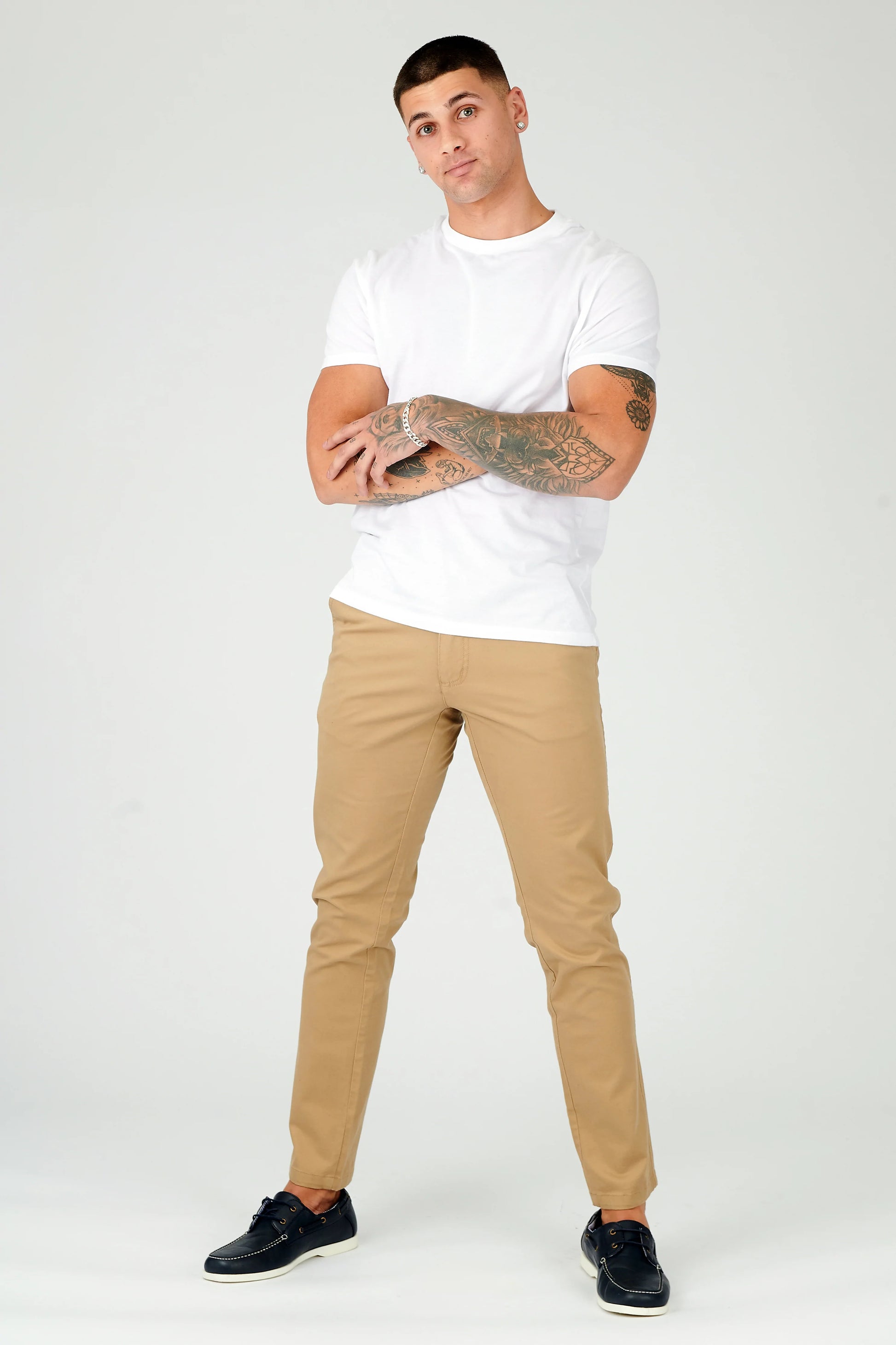 Tasker & Shaw | Luxury Menswear | Beige Slim Fit Strech Chinos