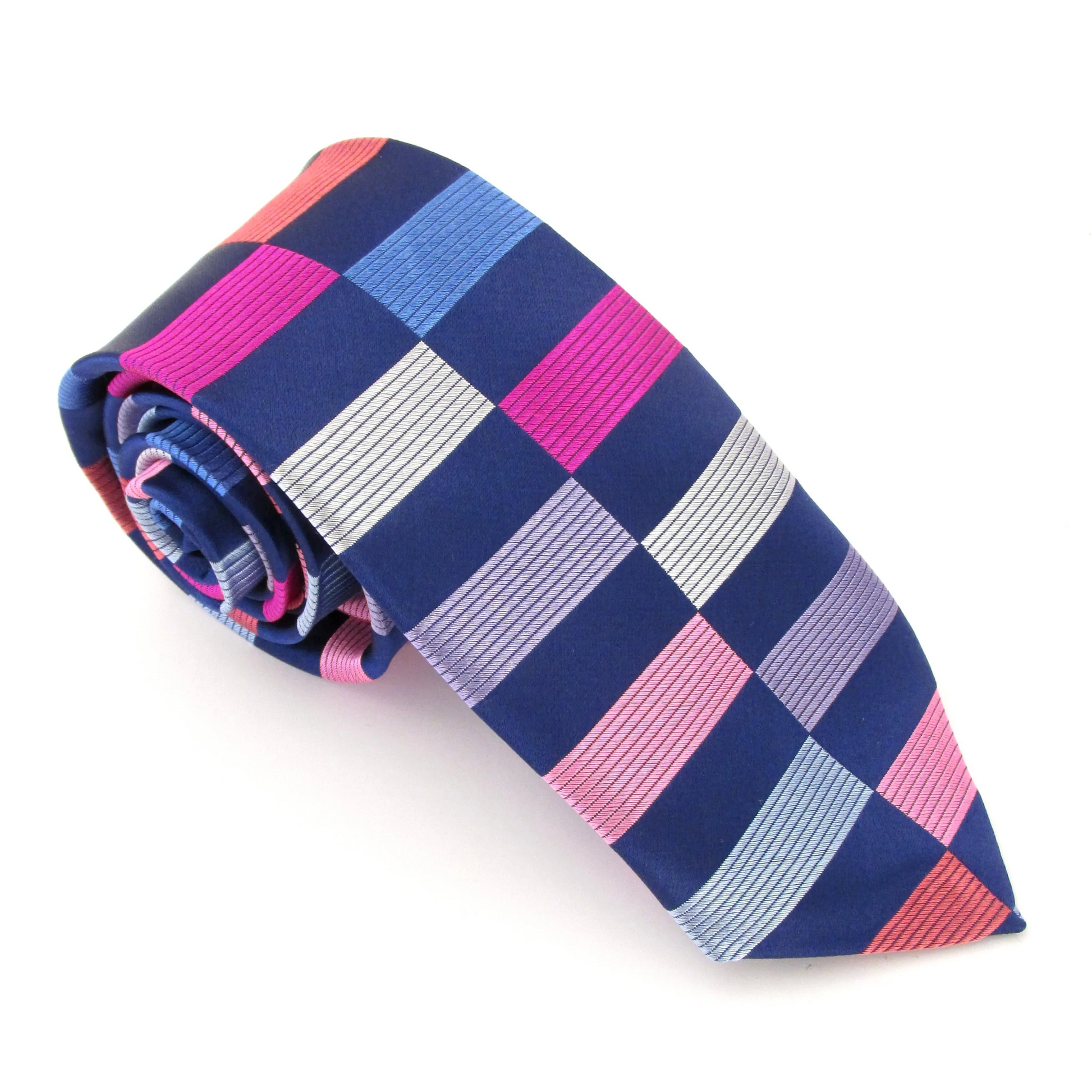 Tasker & Shaw | Luxury Menswear | Limited Edition Navy & Pink Rectangle Silk Tie