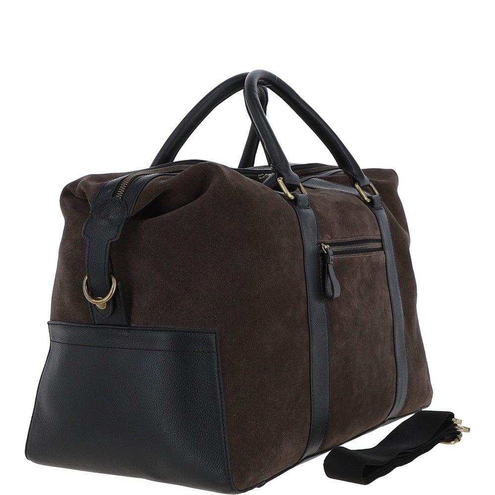 Tasker & Shaw | Luxury Menswear | Harrington suede and Leather Luxury Holdall / Weekender