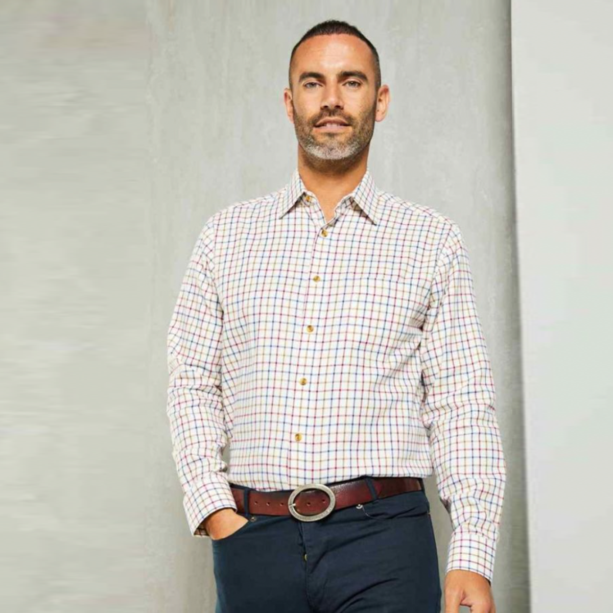 Tasker & Shaw | Luxury Menswear | Plum Tattersall check cotton twill shirt