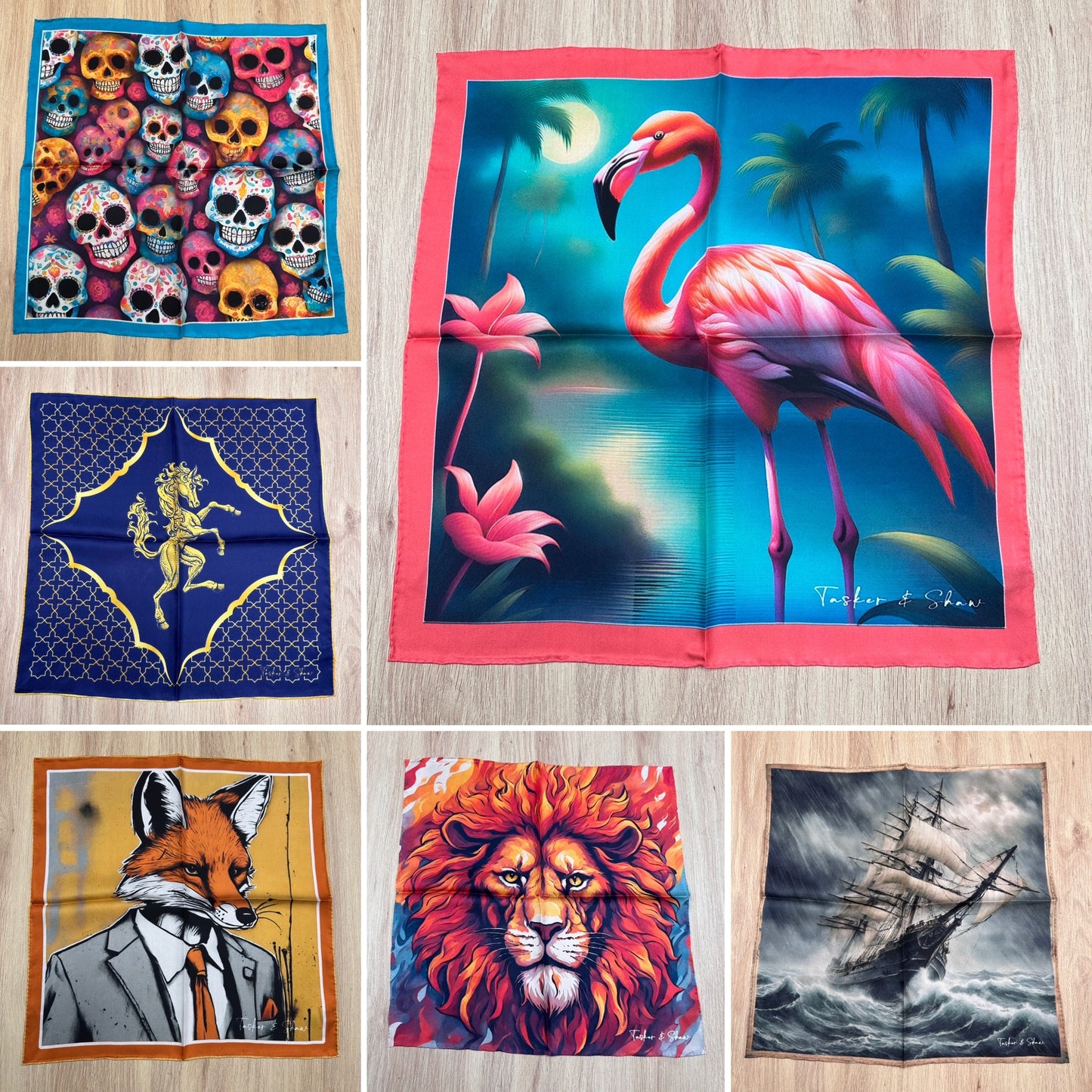 Flamingo Sunset Silk Pocket Square, Platinum Edition