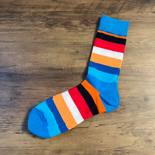 Tasker & Shaw | Luxury Menswear | Electric blue with bright stripes socks