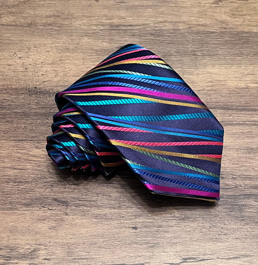 Tasker & Shaw | Luxury Menswear | Limited Edition Multicoloured cross stripe Silk Tie