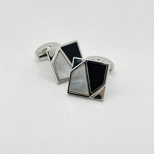 Tasker & Shaw | Luxury Menswear | Onyx & mother of pearl geometric cufflinks