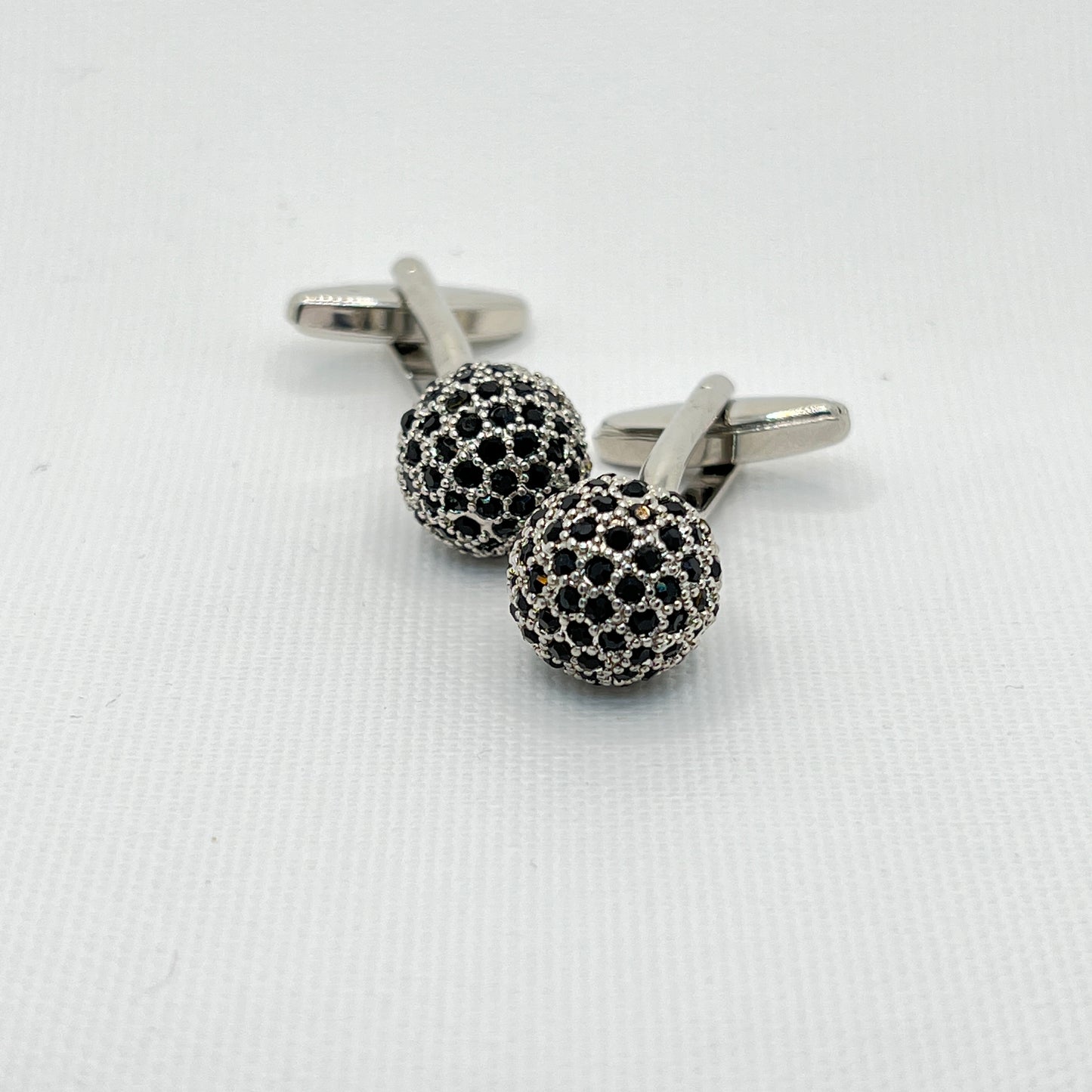 Tasker & Shaw | Luxury Menswear | Silver & black crystal sphere cufflinks