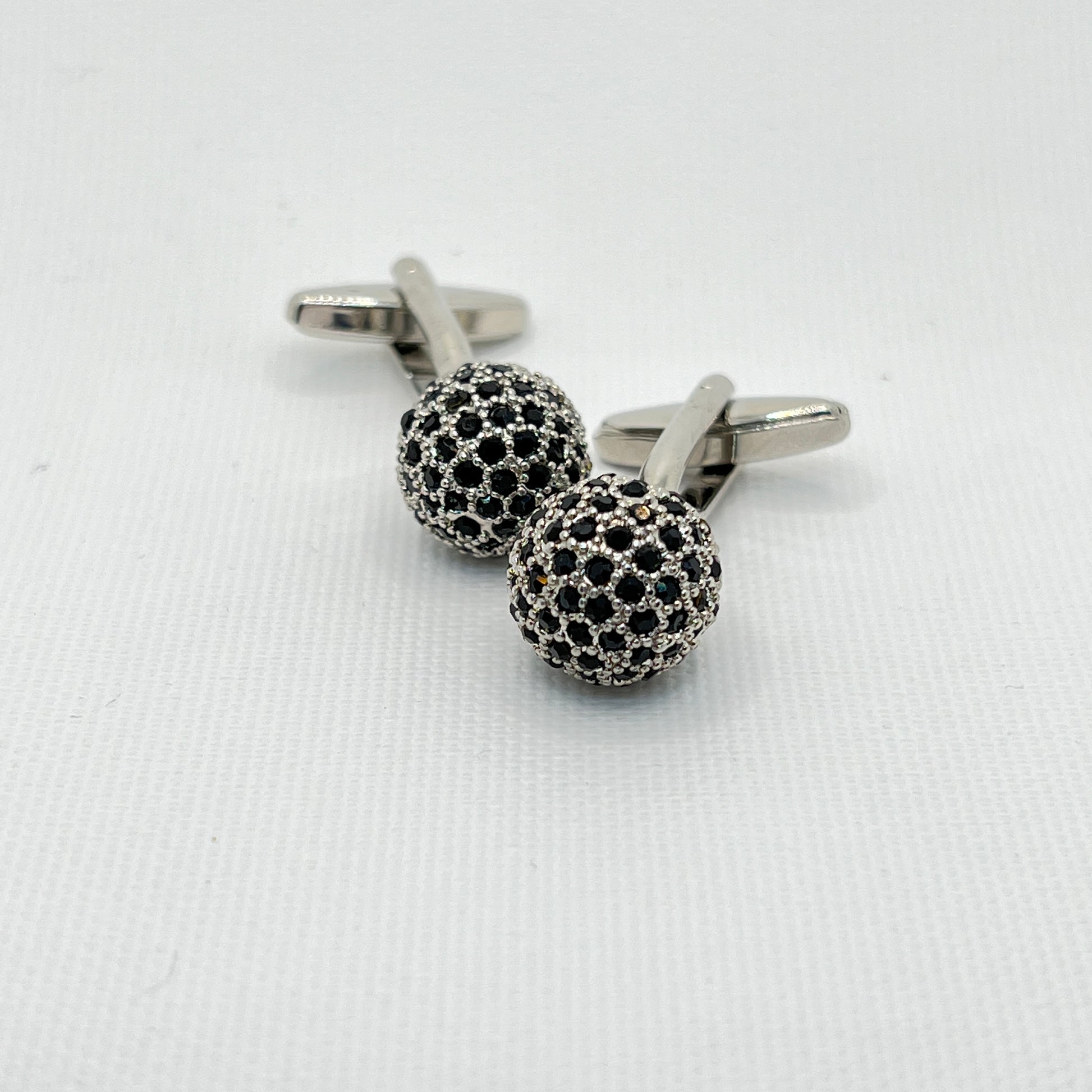 Tasker & Shaw | Luxury Menswear | Silver & black crystal sphere cufflinks