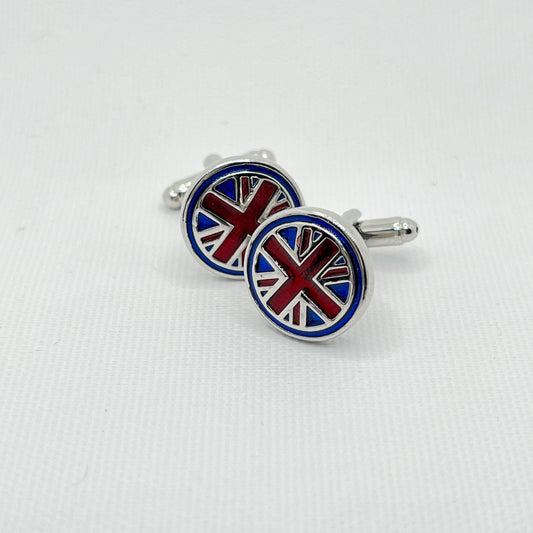 Tasker & Shaw | Luxury Menswear | Round debossed union flag cufflinks