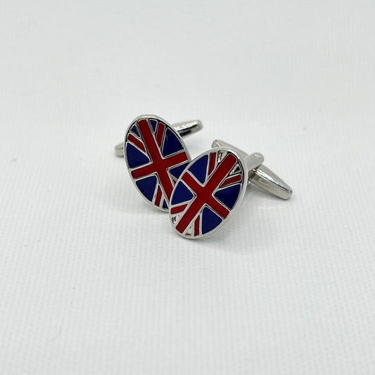 Tasker & Shaw | Luxury Menswear | Oval debossed union flag cufflinks