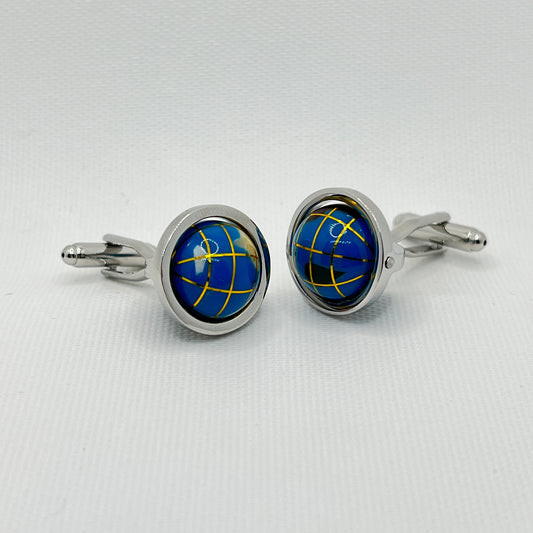 Tasker & Shaw | Luxury Menswear | Light blue working globe cufflinks