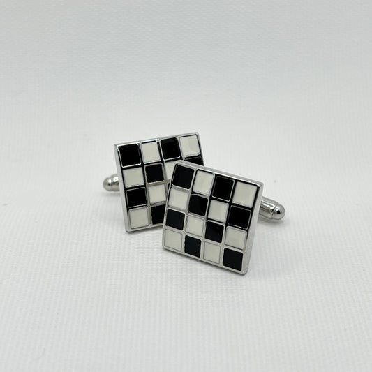 Tasker & Shaw | Luxury Menswear | Black and White Enamel Checker Board Cufflinks