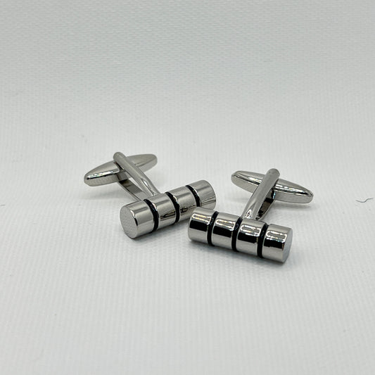 Tasker & Shaw | Luxury Menswear | Silver barrel cufflinks with black stripes