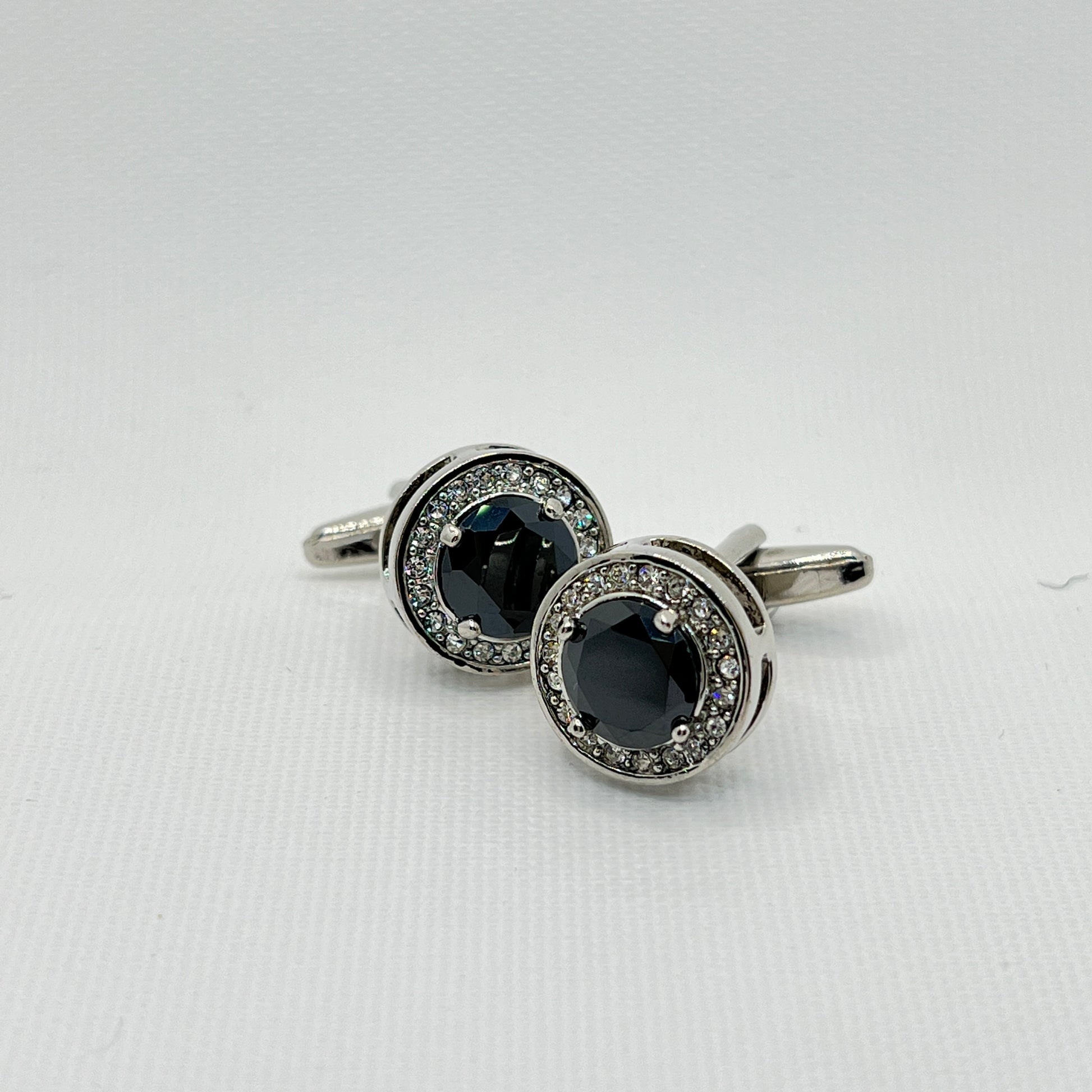 Tasker & Shaw | Luxury Menswear | Silver with raised black and crystal design cufflinks