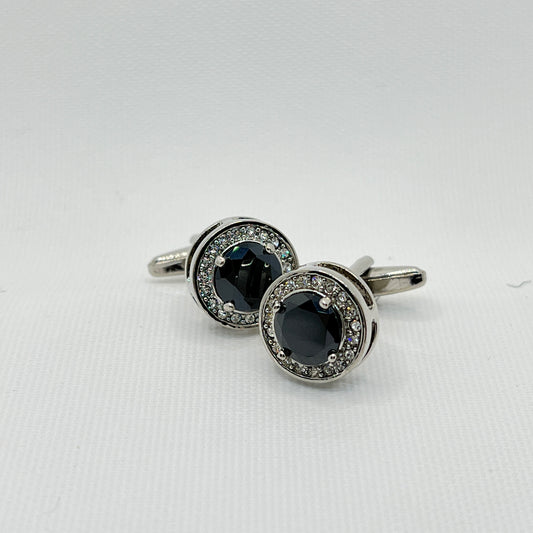 Tasker & Shaw | Luxury Menswear | Silver with raised black and crystal design cufflinks