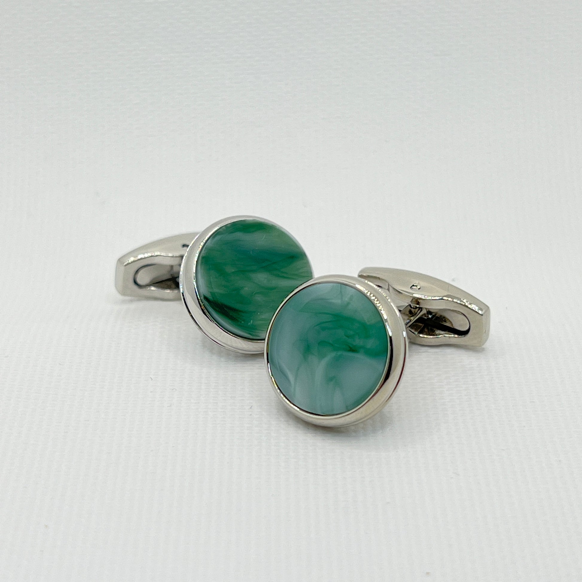 Tasker & Shaw | Luxury Menswear | Silver cufflinks with jade green inlay