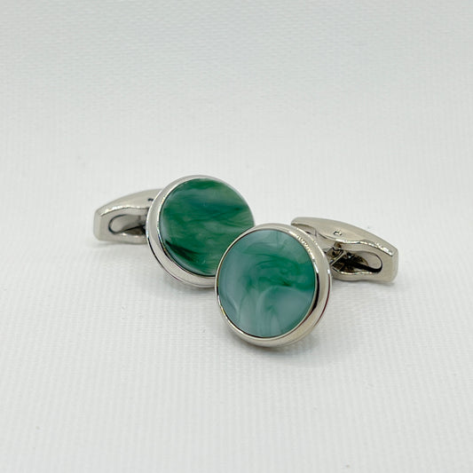 Tasker & Shaw | Luxury Menswear | Silver cufflinks with jade green inlay