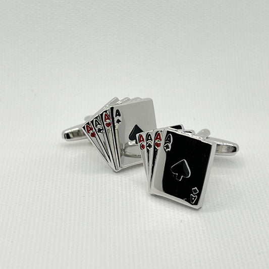 Tasker & Shaw | Luxury Menswear | Silver "Aces" cufflinks