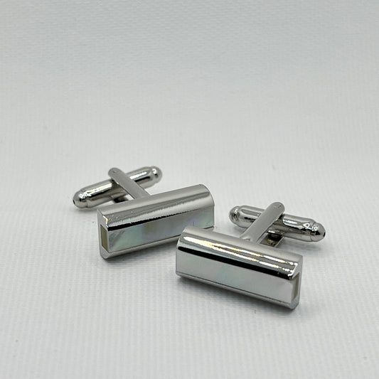 Tasker & Shaw | Luxury Menswear | Silver bar cufflinks with mother of pearl inlay
