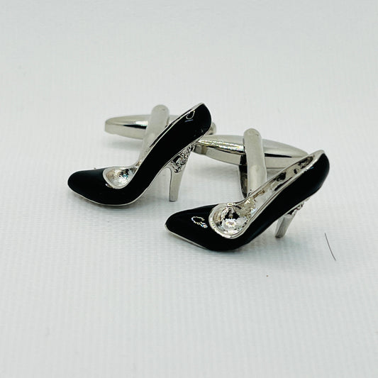 Tasker & Shaw | Luxury Menswear | Black and Silver High Heel Cufflinks