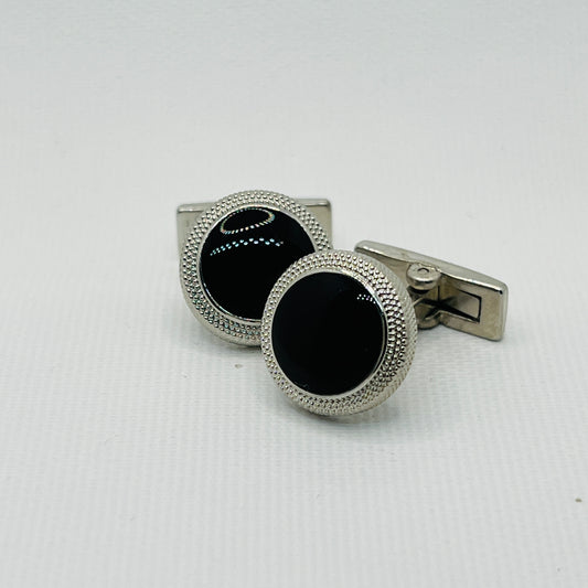 Tasker & Shaw | Luxury Menswear | Round black enamel cufflinks