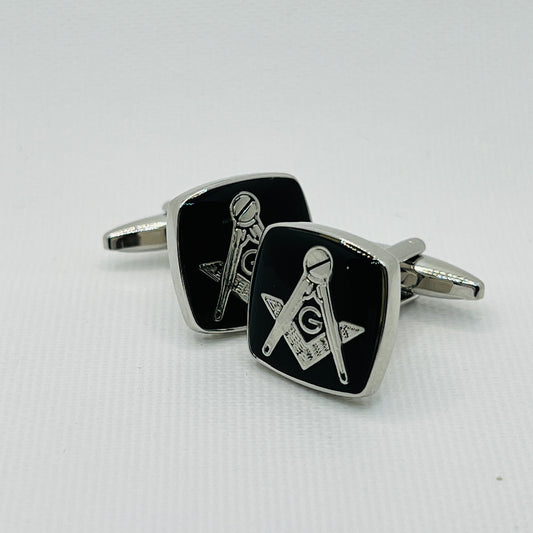 Tasker & Shaw | Luxury Menswear | Silver & black masonic cufflinks