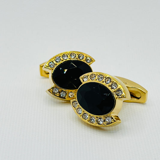 Tasker & Shaw | Luxury Menswear | Black Oval and White Crystal Cufflinks