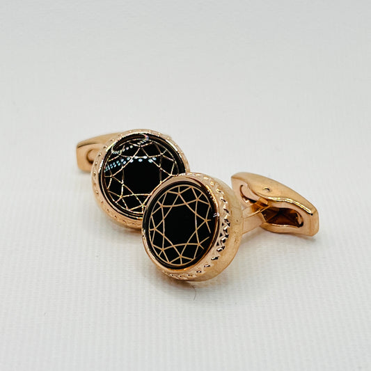 Tasker & Shaw | Luxury Menswear | Rose gold & black enamel cufflinks